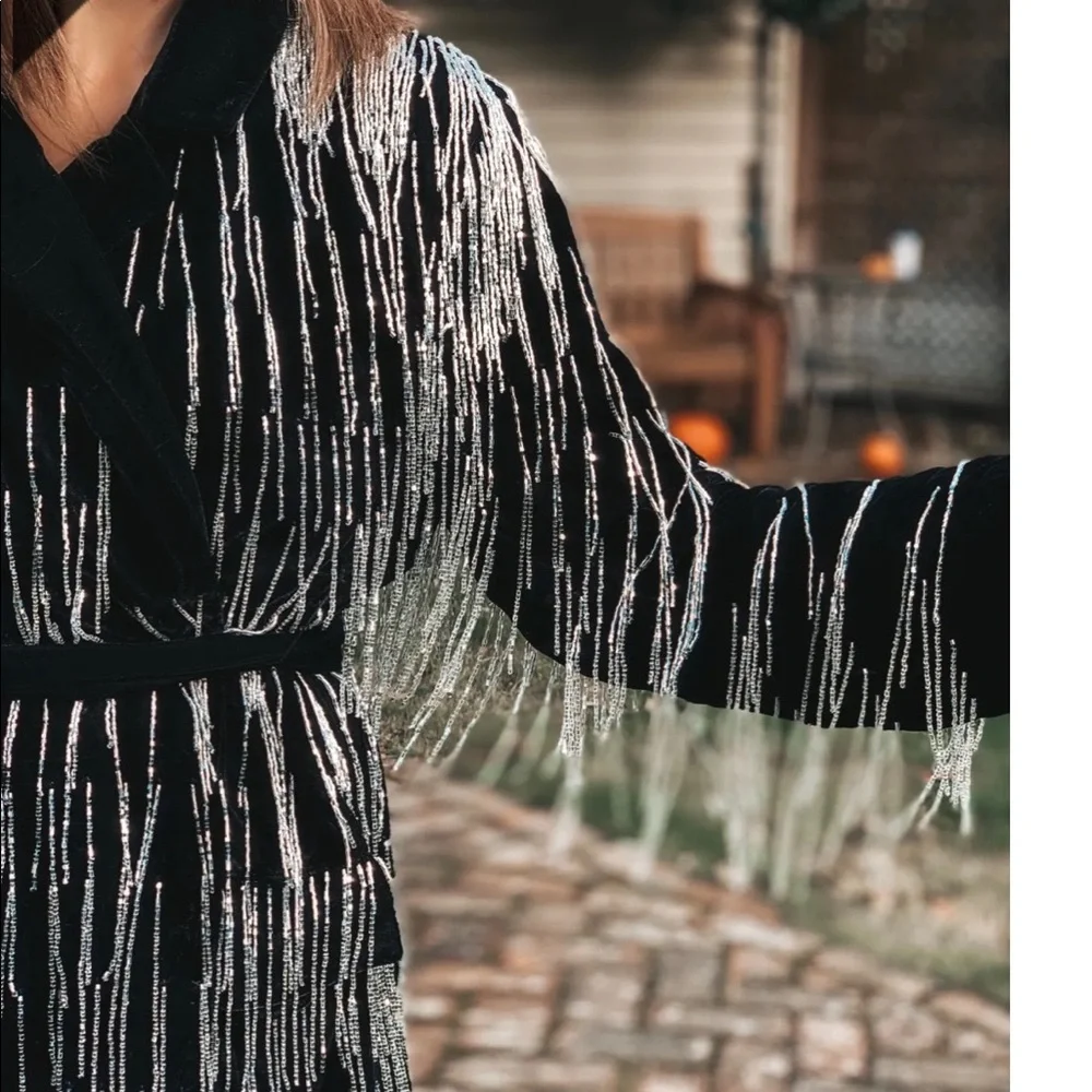 ASOS edition velvet beaded fringe blazer - Picture 8 of 8